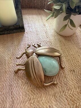 Gold Beetle Decorative Accent with Mint green Stone